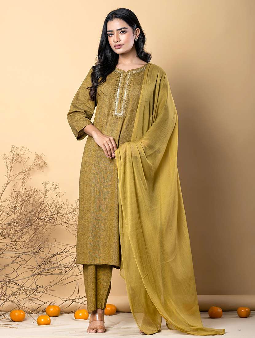 women three quarter sleeve kurta pant with dupatta set - 21962174 -  Standard Image - 2
