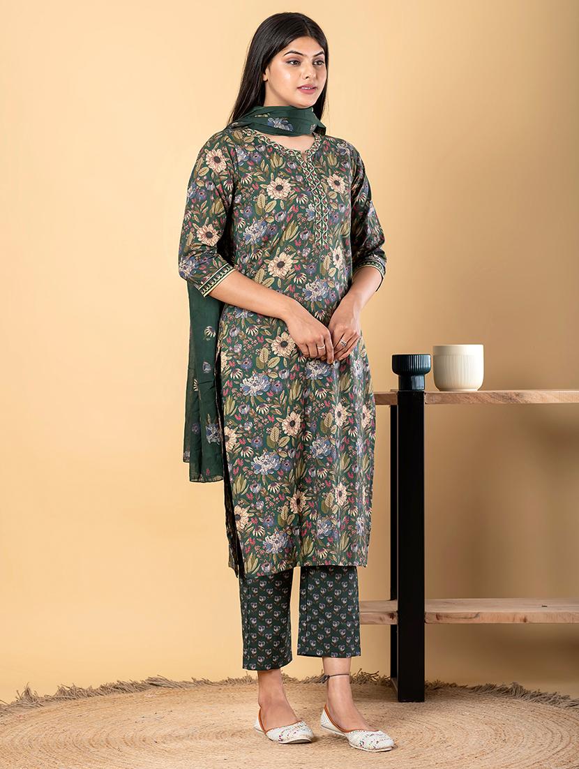 women three quarter sleeve kurta pant with dupatta set - 21962176 - Standard Image - 2