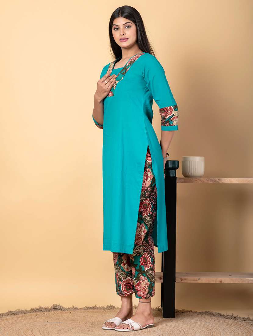 women three quarter sleeve kurta pant set - 21962180 -  Standard Image - 2