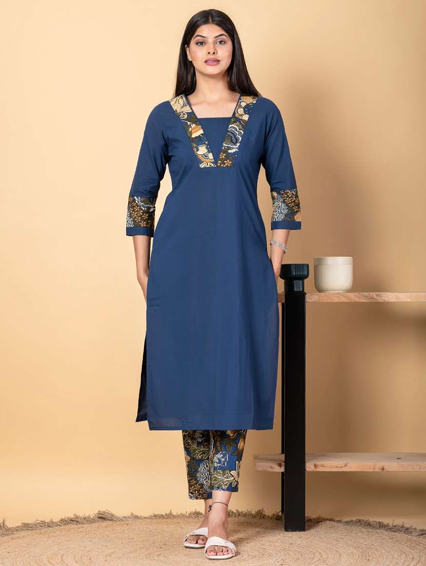 women three quarter sleeve kurta pant set