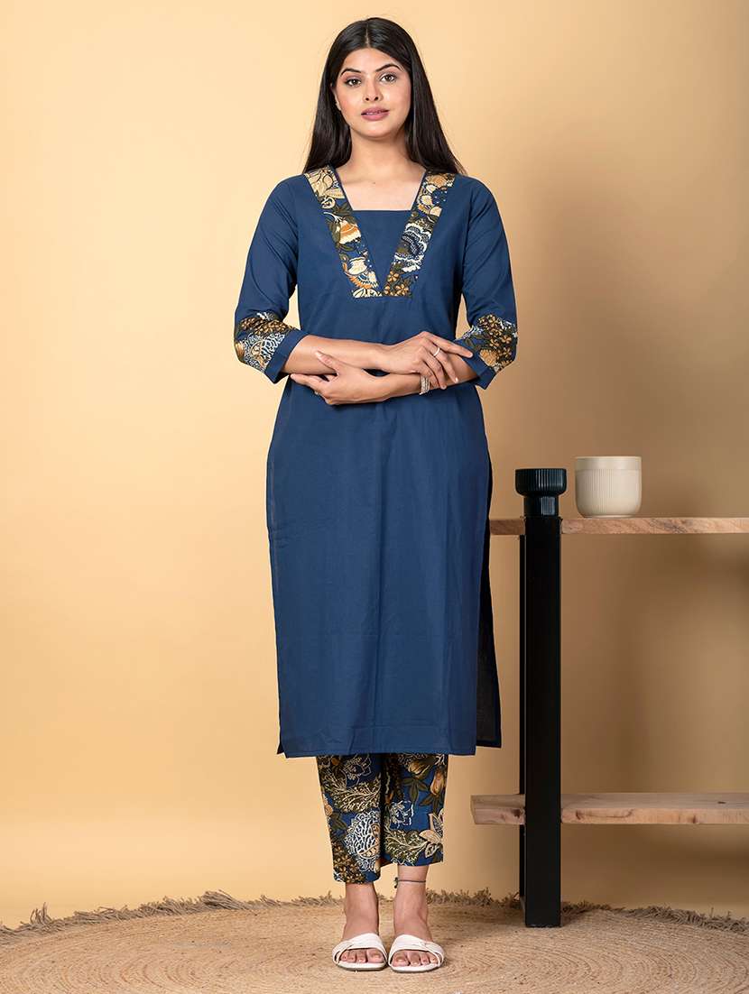 women three quarter sleeve kurta pant set - 21962181 -  Standard Image - 2