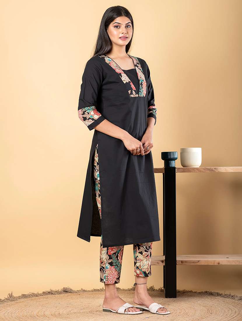 women three quarter sleeve kurta pant set - 21962182 -  Standard Image - 2