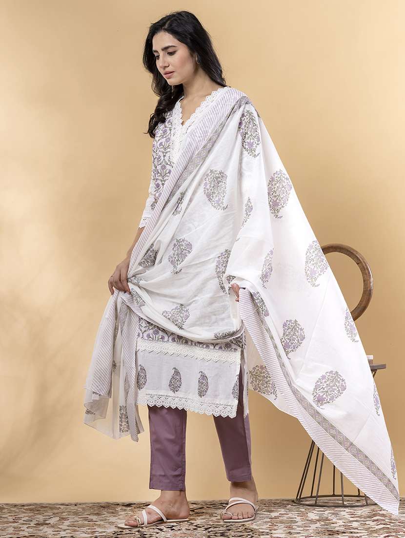 women three quarter sleeve kurta pant with dupatta set - 21962184 -  Standard Image - 2