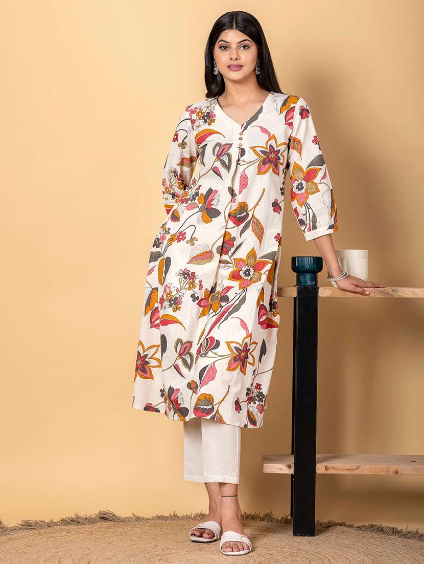 women three quarter sleeve kurta pant set - 21962187 -  Standard Image - 2