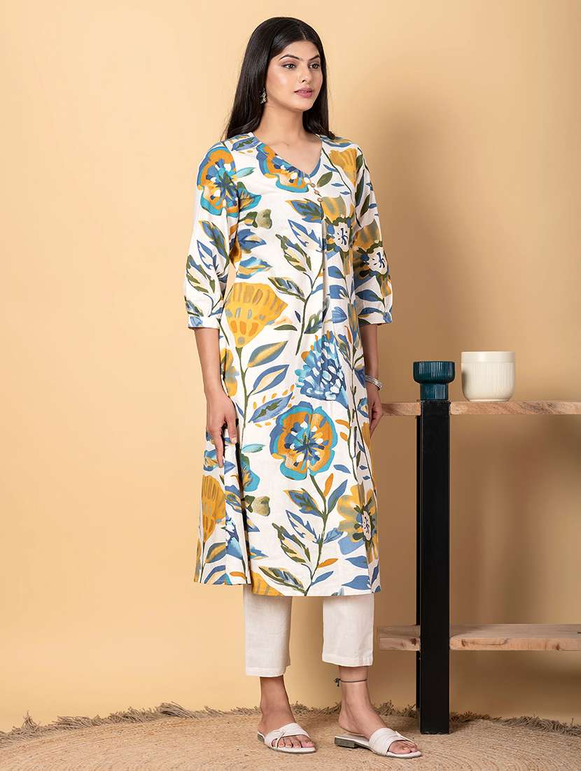 women three quarter sleeve kurta pant set - 21962190 -  Standard Image - 2