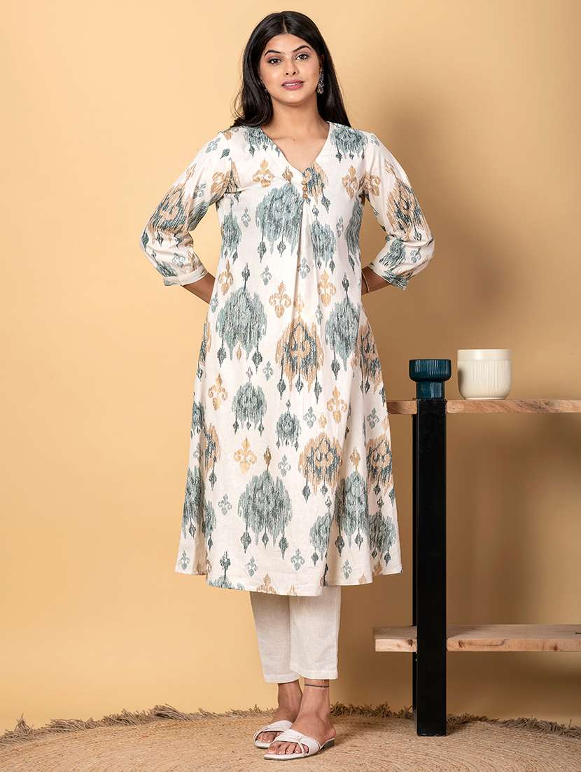 women three quarter sleeve kurta pant set - 21962191 -  Standard Image - 2