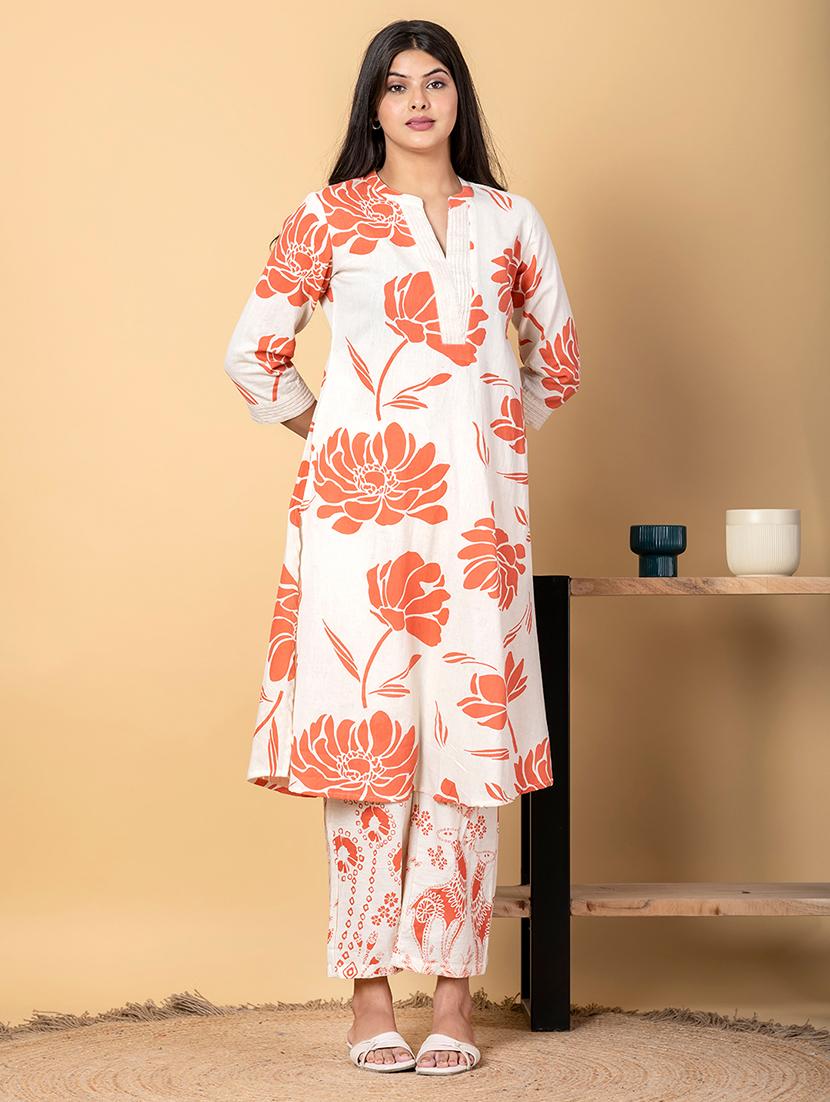 women three quarter sleeve kurta pant set - 21962194 - Standard Image - 2