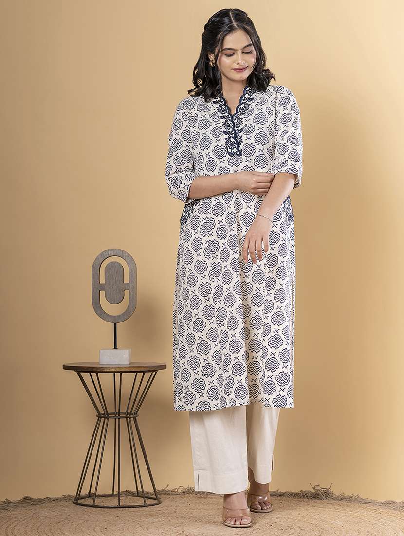 women three quarter sleeve kurta pant set - 21962198 -  Standard Image - 2