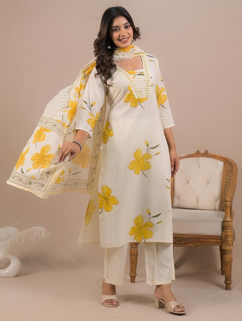 women three quarter sleeve kurta pant with dupatta set - 21962201 - Standard Image - 2