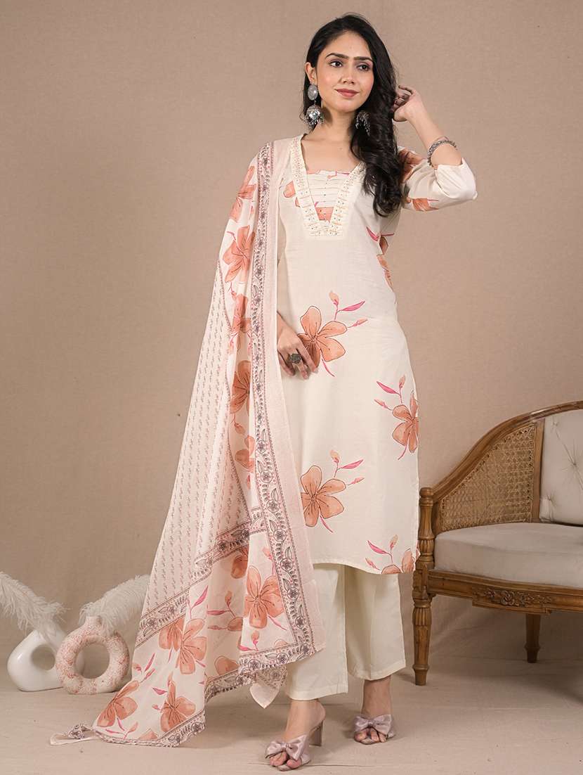 women three quarter sleeve kurta pant with dupatta set - 21962203 -  Standard Image - 2