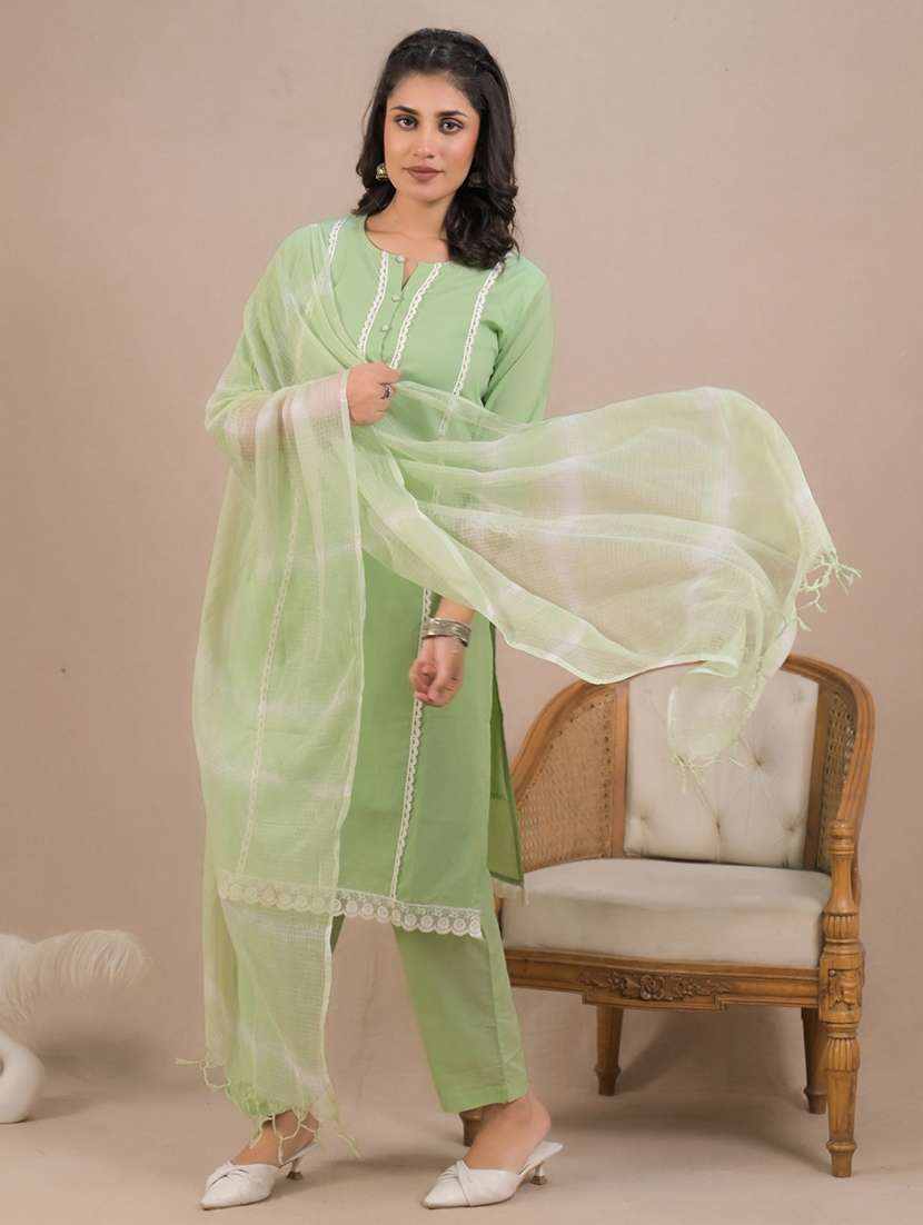 women three quarter sleeve kurta pant with dupatta set - 21962205 -  Standard Image - 2