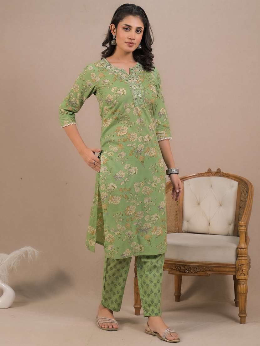 women floral printed three quarter sleeve kurta pant set - 21962210 -  Standard Image - 2