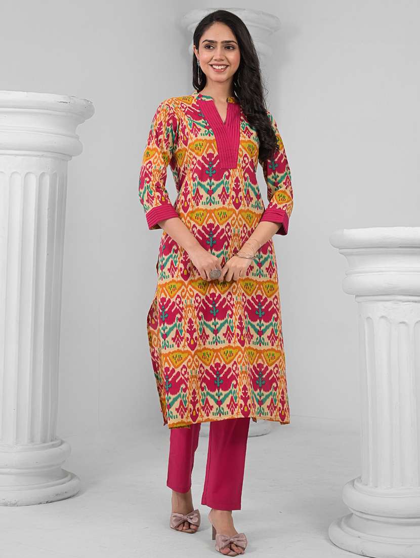 women printed three quarter sleeve kurta pant set - 21962211 -  Standard Image - 2