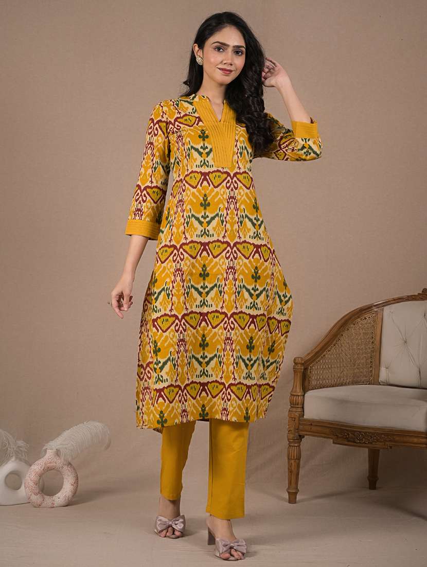 women printed three quarter sleeve kurta pant set - 21962212 -  Standard Image - 2