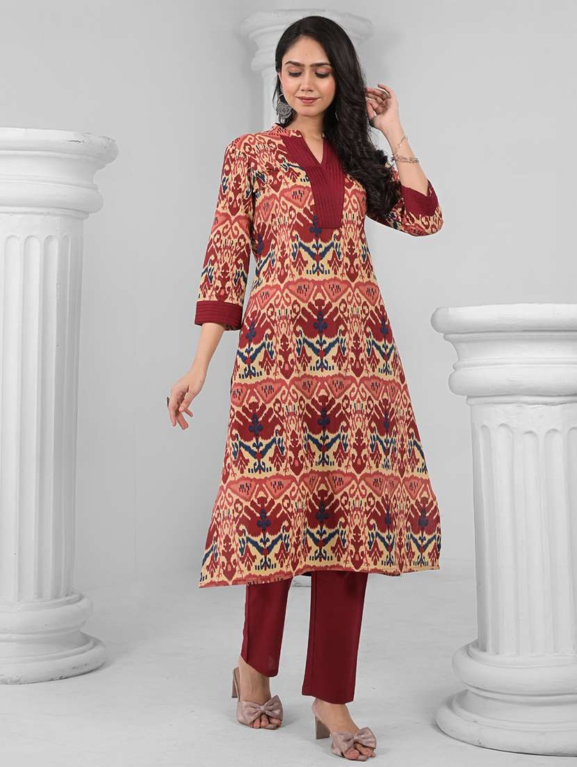 women printed three quarter sleeve kurta pant set - 21962213 -  Standard Image - 2