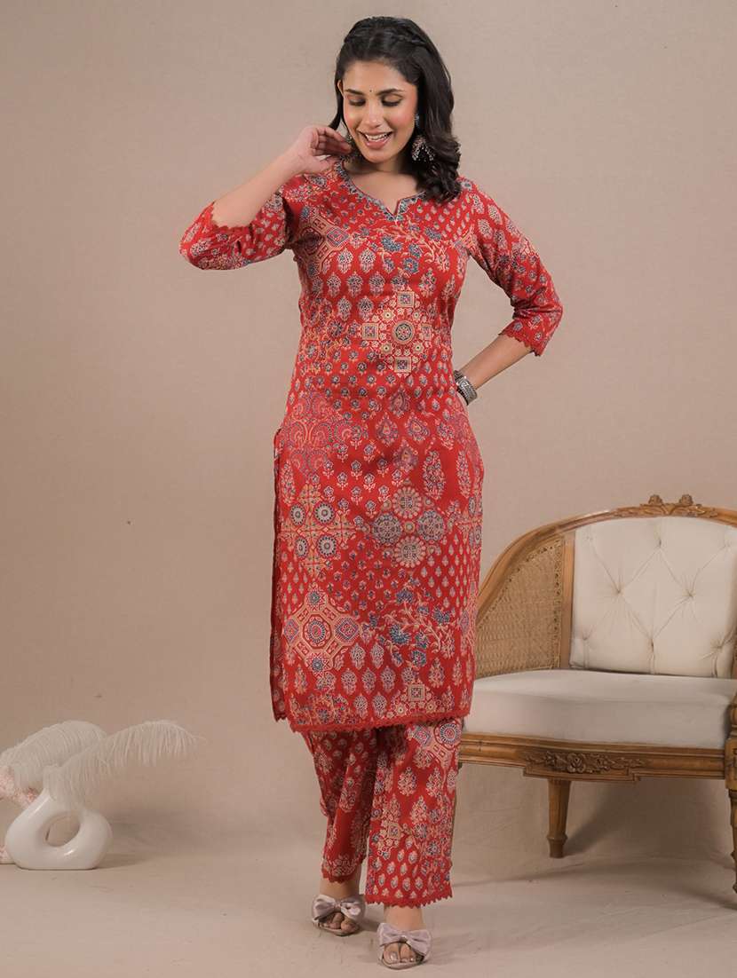 women printed three quarter sleeve kurta pant set - 21962214 -  Standard Image - 2