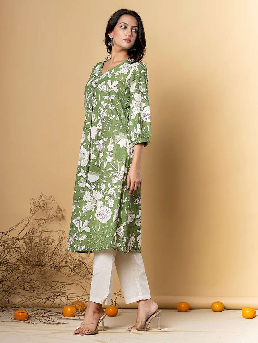 women printed three quarter sleeve kurta pant set - 21962220 -  Standard Image - 2