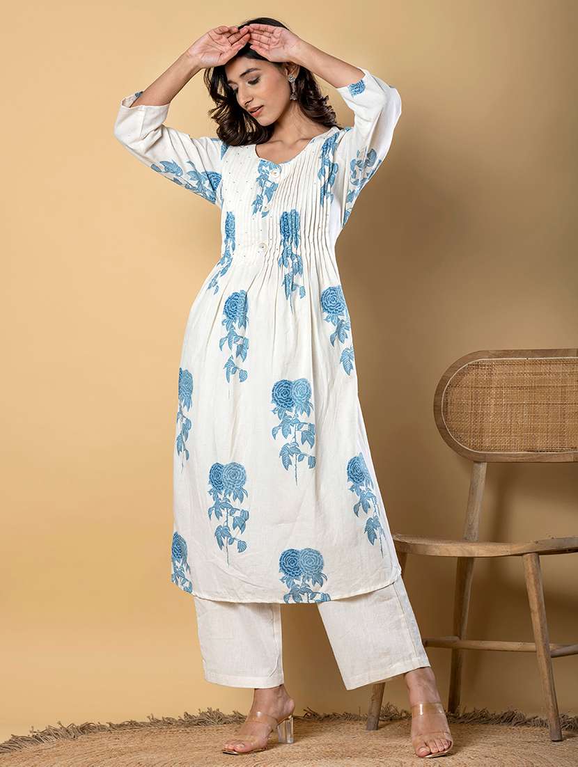 women printed three quarter sleeve kurta pant set - 21962221 -  Standard Image - 2