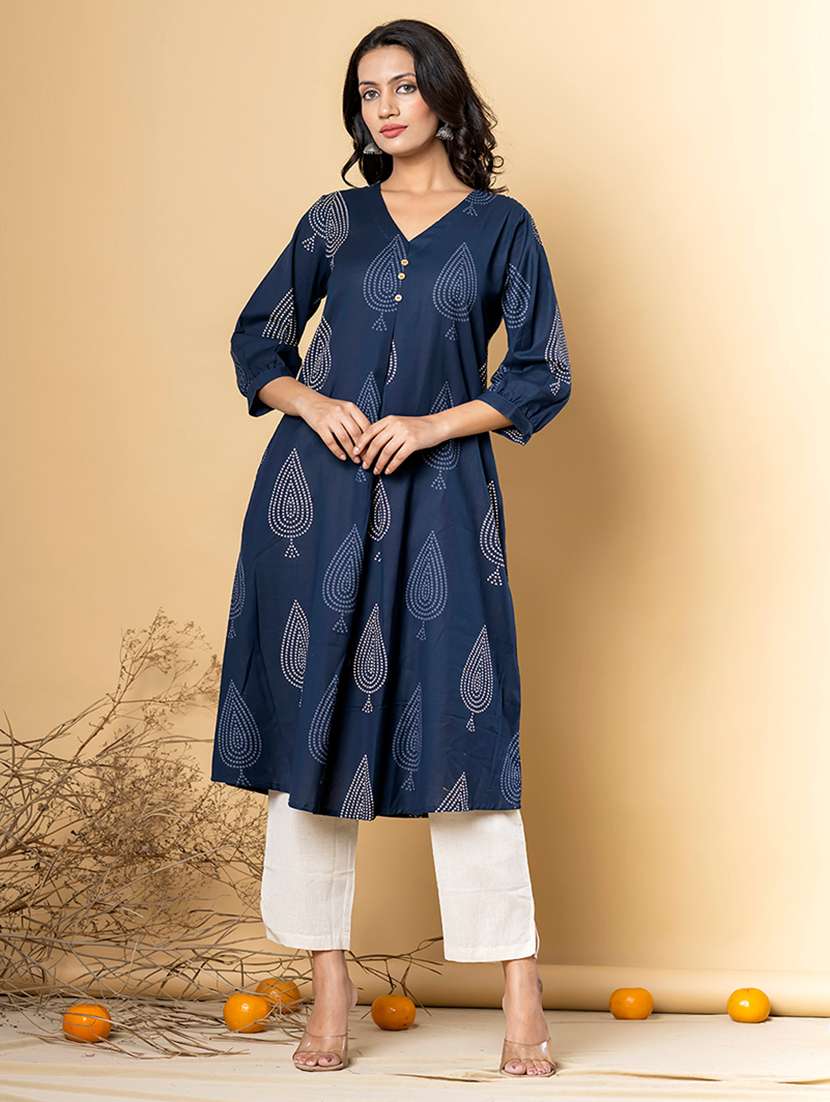 women printed three quarter sleeve kurta pant set - 21962223 -  Standard Image - 2