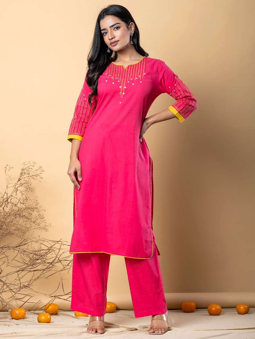 women printed three quarter sleeve kurta pant set - 21962227 -  Standard Image - 2