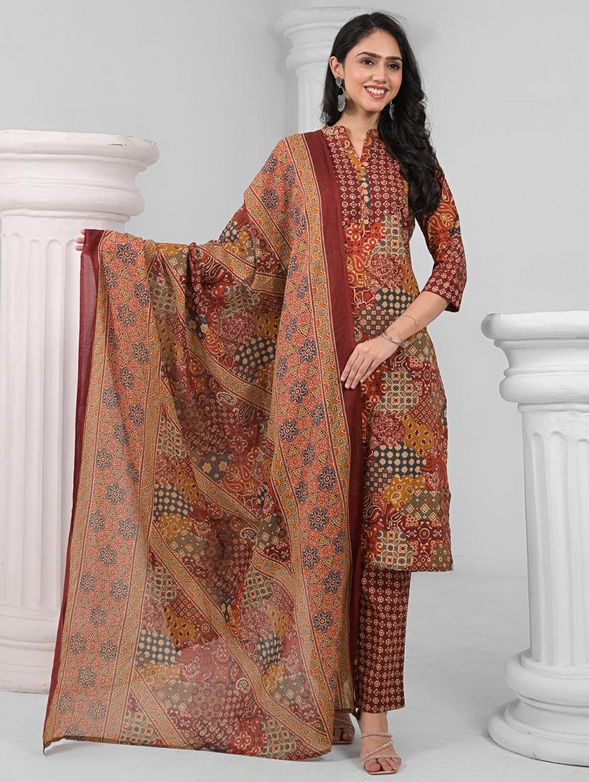 women three quarter sleeve kurta pant with dupatta set - 21962228 - Zoom Image - 0