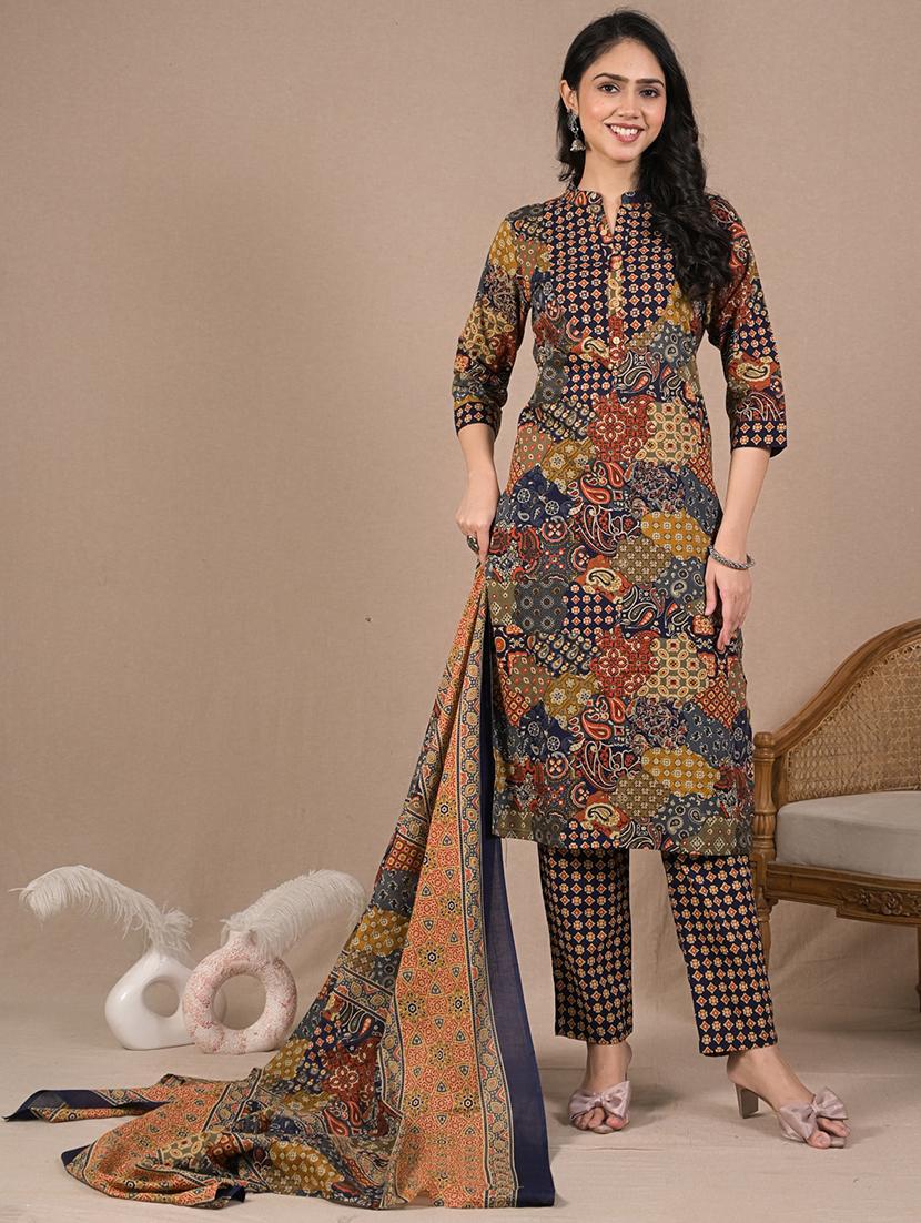 women three quarter sleeve kurta pant with dupatta set - 21962229 - Standard Image - 2