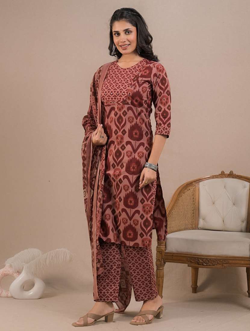 women three quarter sleeve kurta pant with dupatta set - 21962231 -  Standard Image - 2