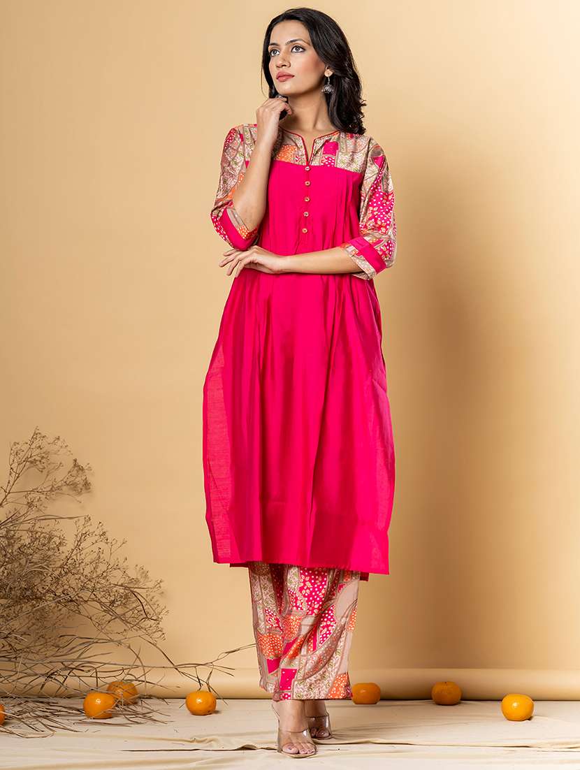 women three quarter sleeve kurta pant set - 21962248 -  Standard Image - 2