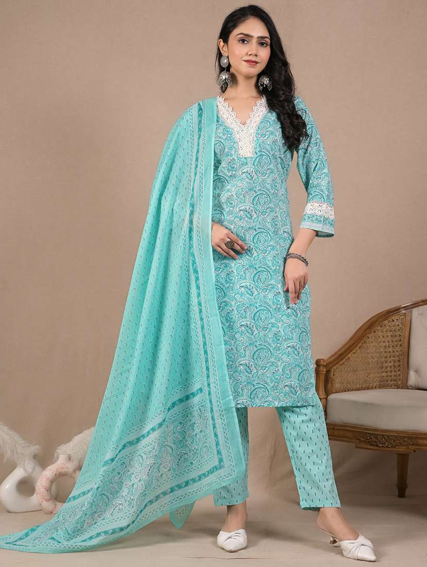 women three quarter sleeve kurta pant with dupatta set - 21962258 -  Standard Image - 2