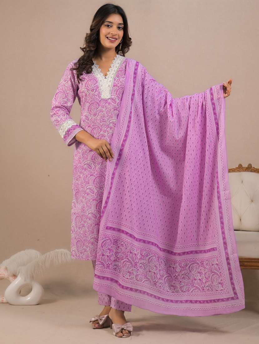women three quarter sleeve kurta pant with dupatta set