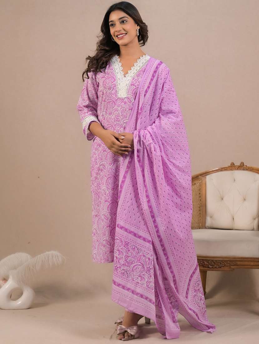 women three quarter sleeve kurta pant with dupatta set - 21962259 -  Standard Image - 2