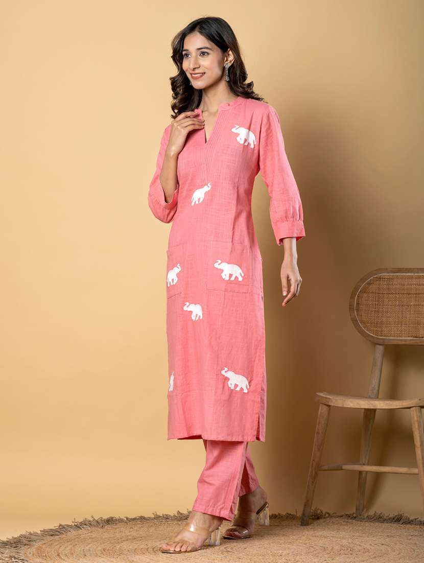 women embroidered three quarter sleeve kurta pant set - 21962265 -  Standard Image - 2