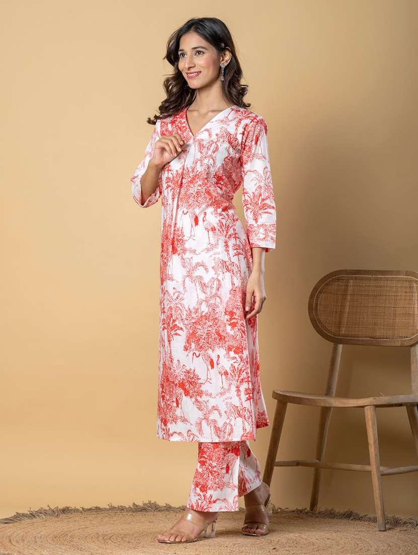 women printed three quarter sleeve kurta pant set - 21962266 -  Standard Image - 2