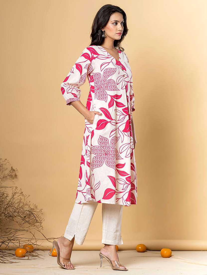 women printed three quarter sleeve kurta pant set - 21962271 -  Standard Image - 2