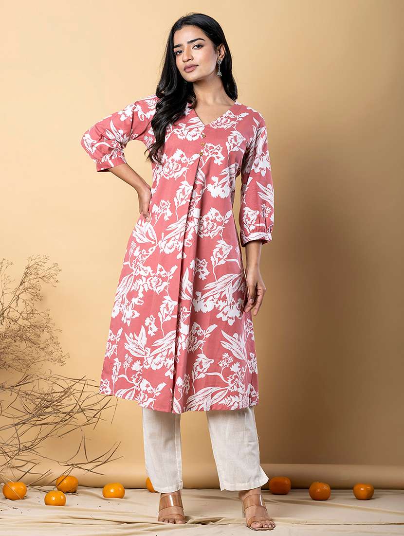 women printed three quarter sleeve kurta pant set - 21962275 -  Standard Image - 2