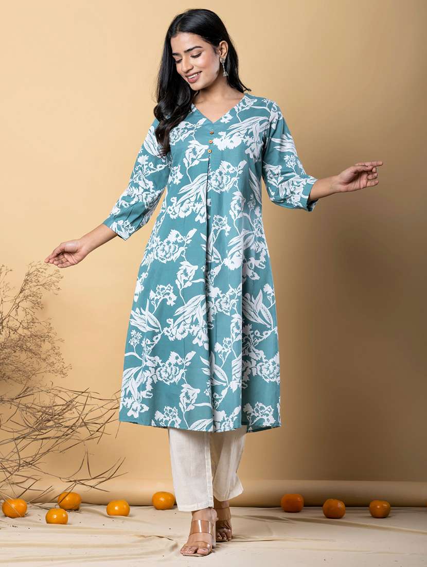 women printed three quarter sleeve kurta pant set - 21962276 -  Standard Image - 2