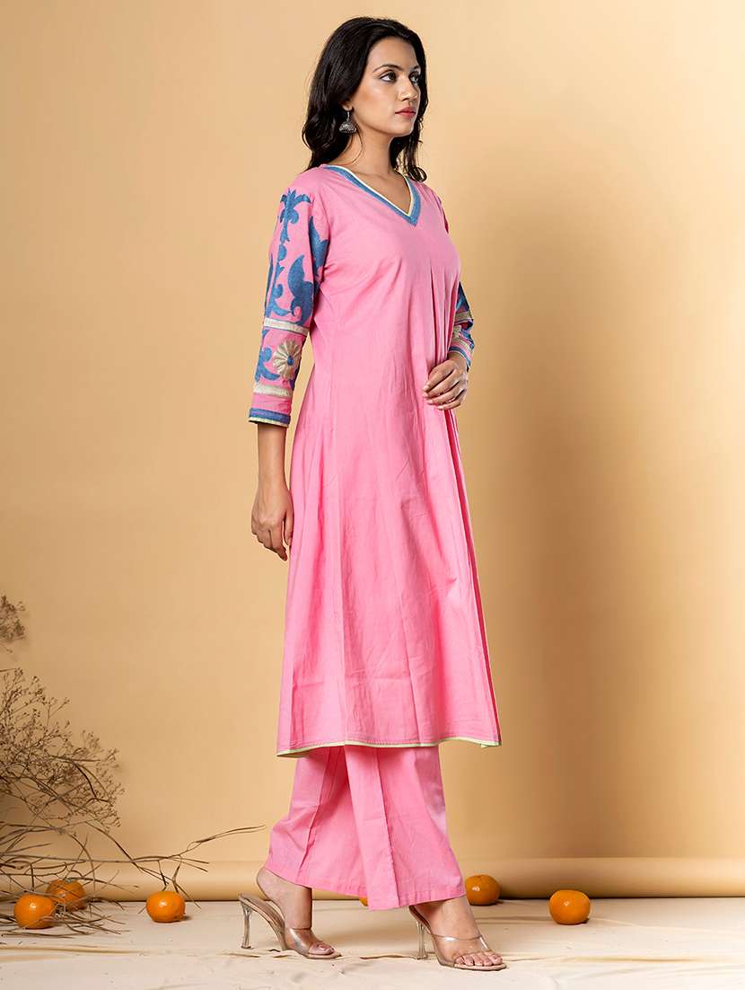 women printed three quarter sleeve kurta pant set - 21962278 - Standard Image - 2
