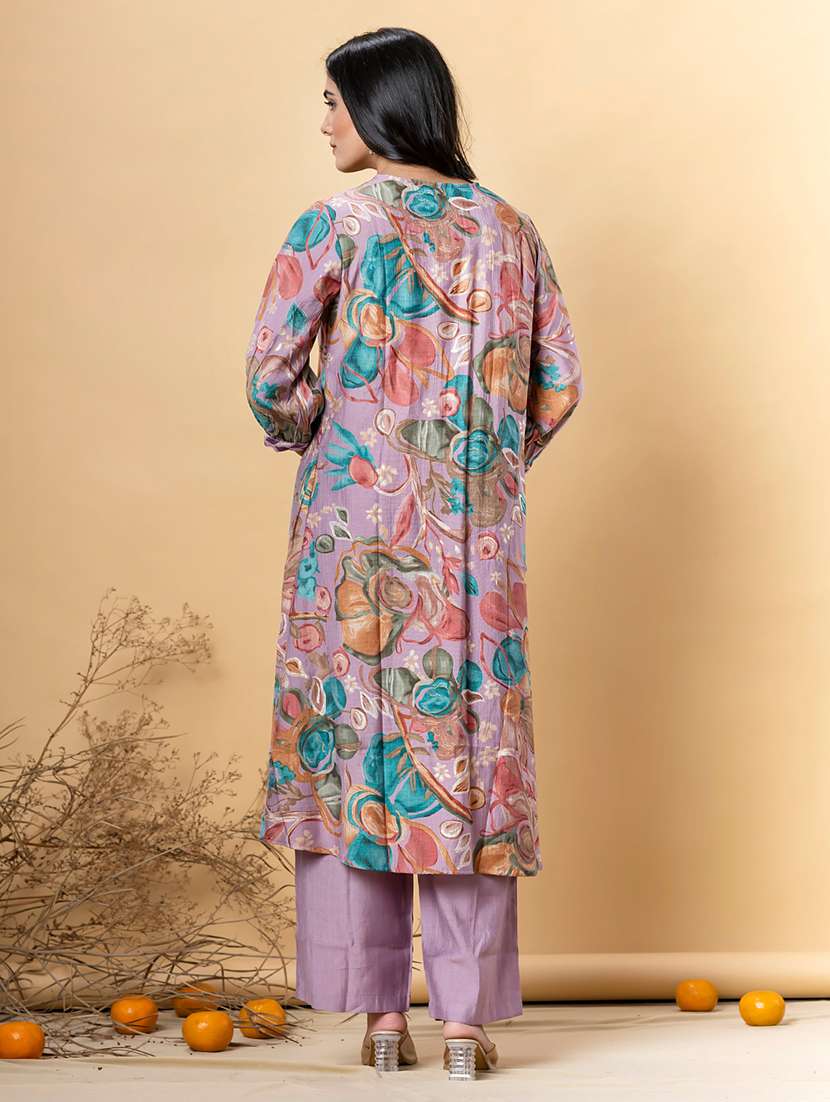 women printed three quarter sleeve kurta pant set - 21962279 -  Standard Image - 2