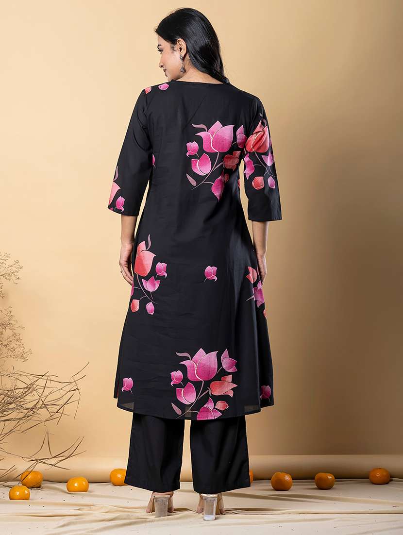 women printed three quarter sleeve kurta pant set - 21962281 -  Standard Image - 2