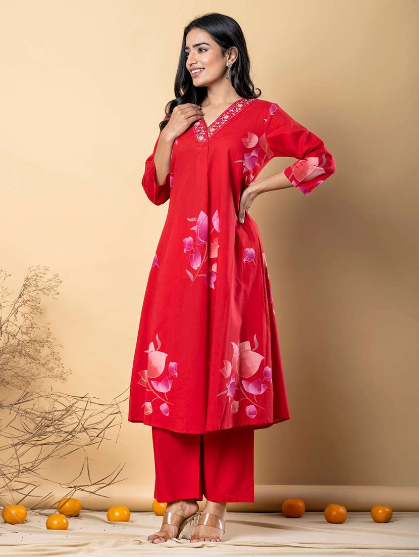 women printed three quarter sleeve kurta pant set - 21962282 - Standard Image - 2