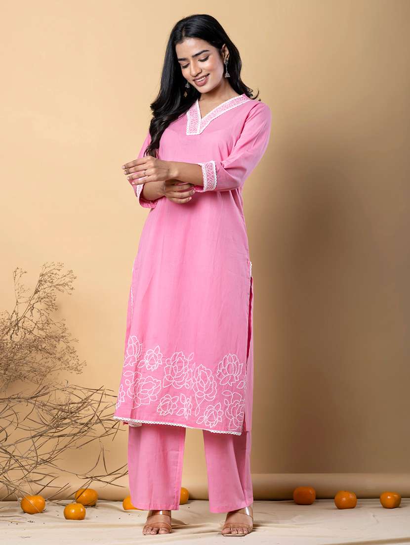 women embroidered three quarter sleeve kurta pant set - 21962289 - Standard Image - 2
