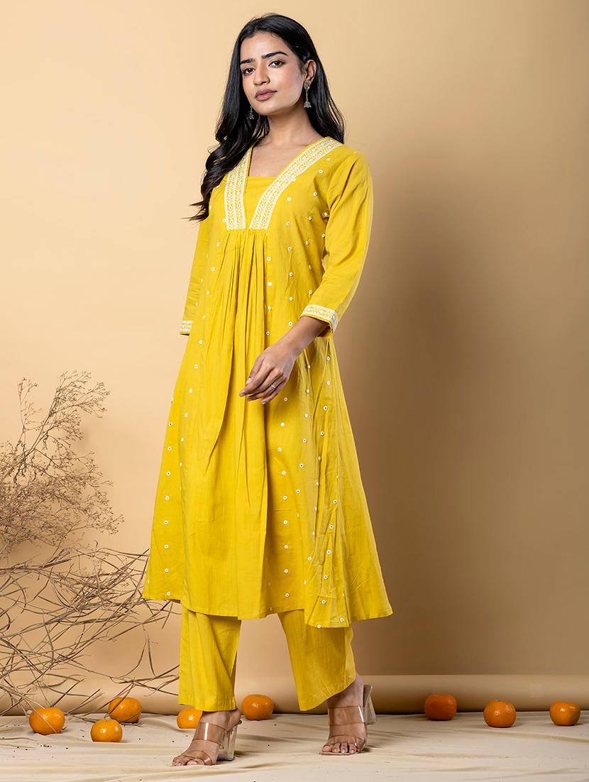 women embroidered three quarter sleeve kurta pant set - 21962297 - Standard Image - 2