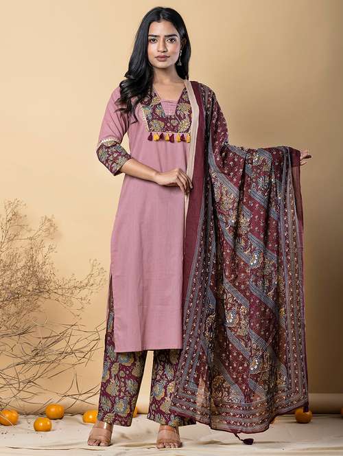 women three quarter sleeve kurta pant with dupatta set - 21962306 -  Standard Image - 0