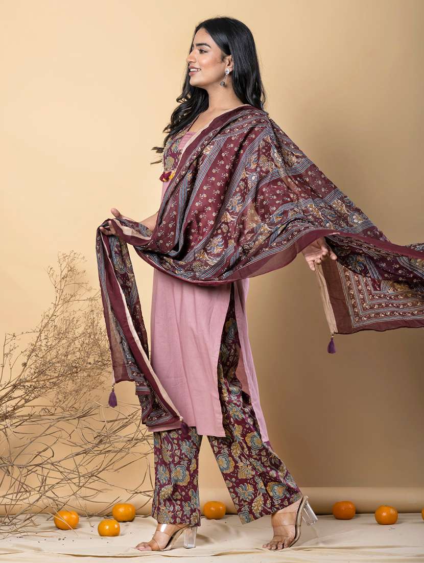 women three quarter sleeve kurta pant with dupatta set - 21962306 -  Standard Image - 2