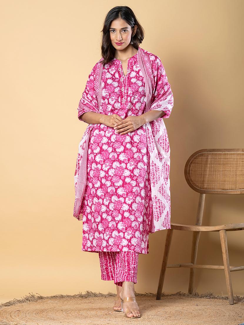 women three quarter sleeve kurta pant with dupatta set - 21962311 - Standard Image - 2