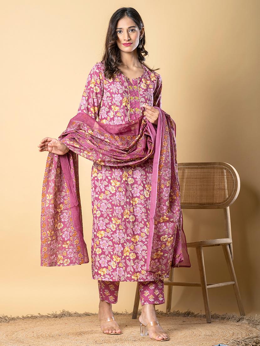 women three quarter sleeve kurta pant with dupatta set - 21962314 -  Standard Image - 2