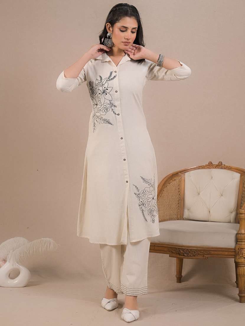 women embroidered three quarter sleeve kurta pant set - 21962324 -  Standard Image - 2