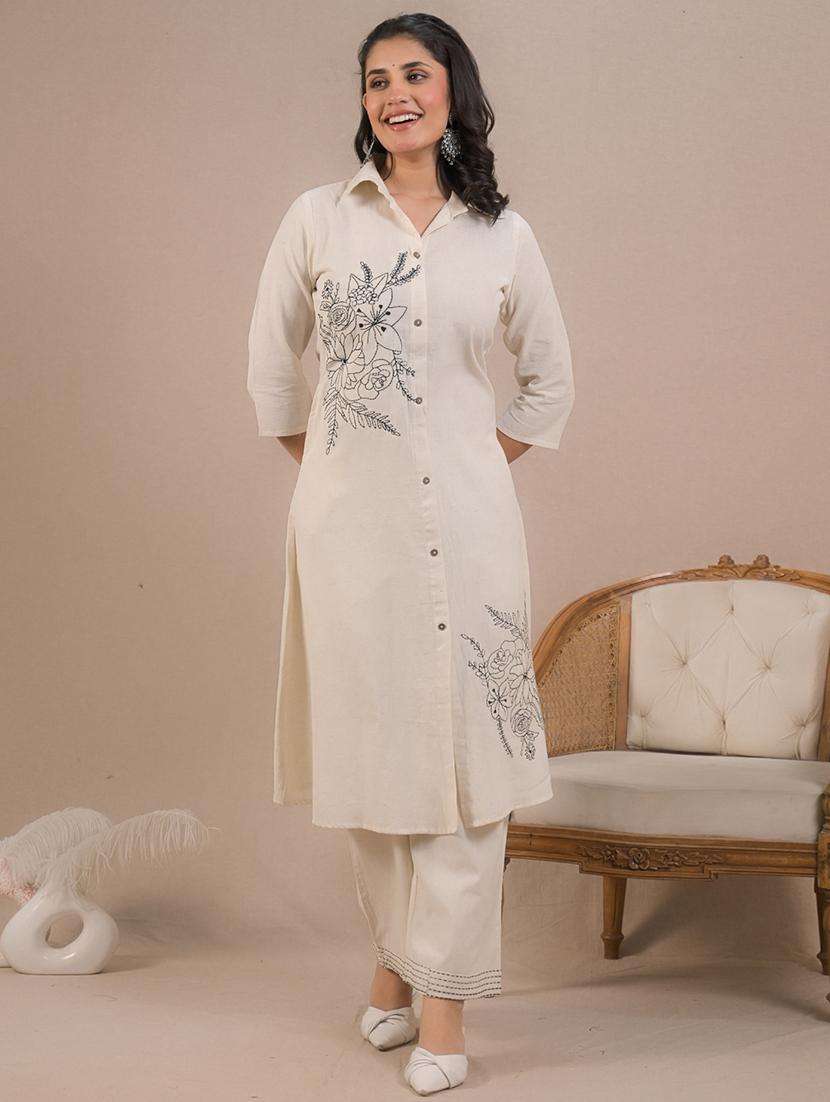women embroidered three quarter sleeve kurta pant set - 21962324 -  Standard Image - 2
