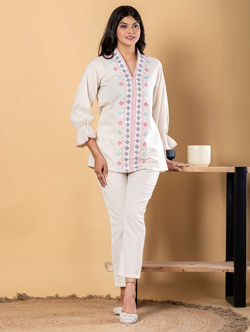 women embroidered long sleeve ethnic co-ord set