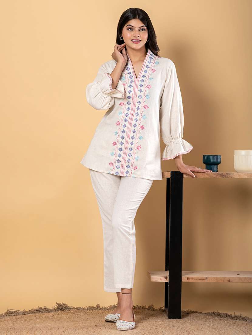 women embroidered long sleeve ethnic co-ord set - 21962348 - Standard Image - 2